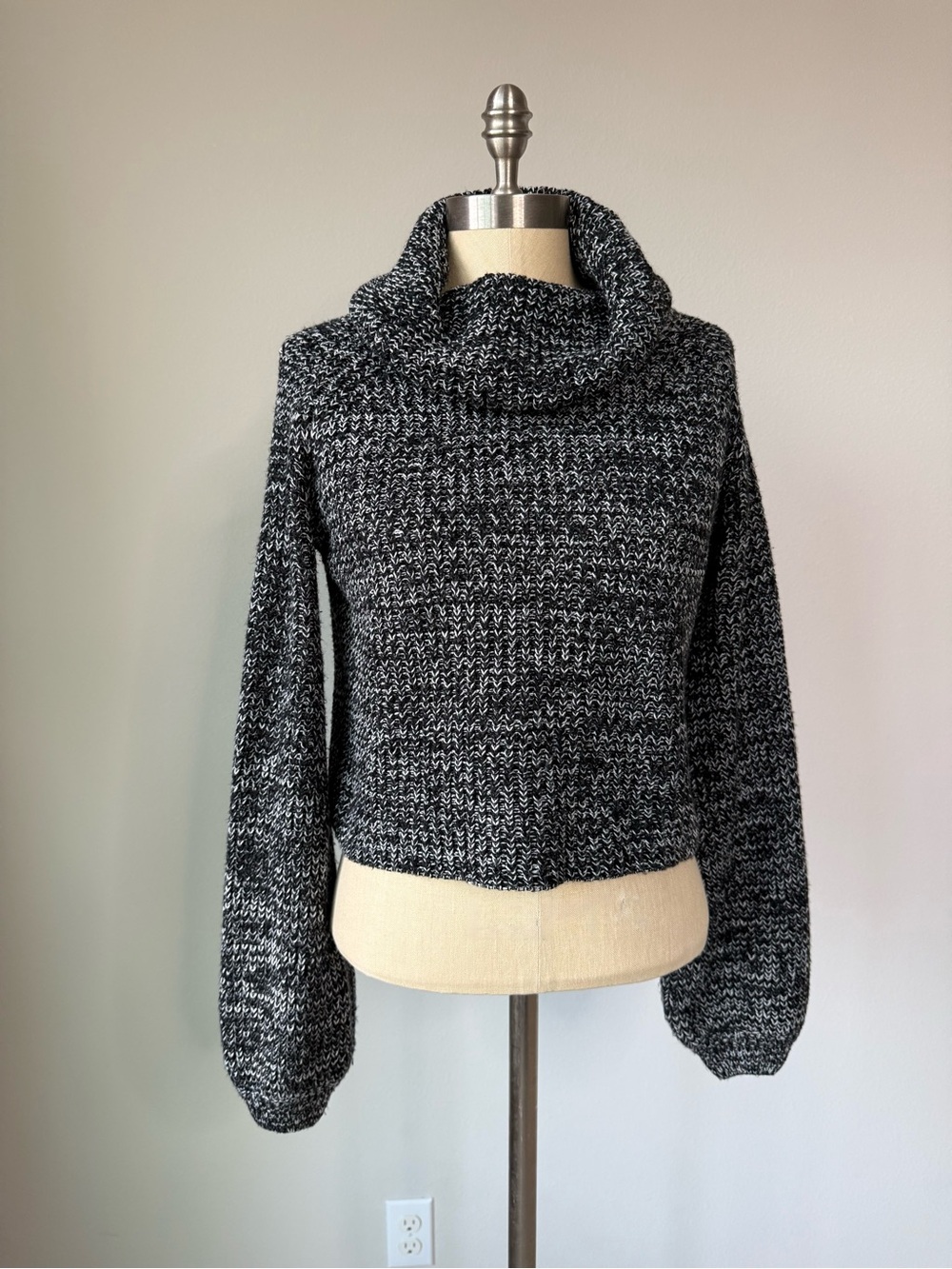 SHEIN Black & White Marled Cowl-Neck Sweater